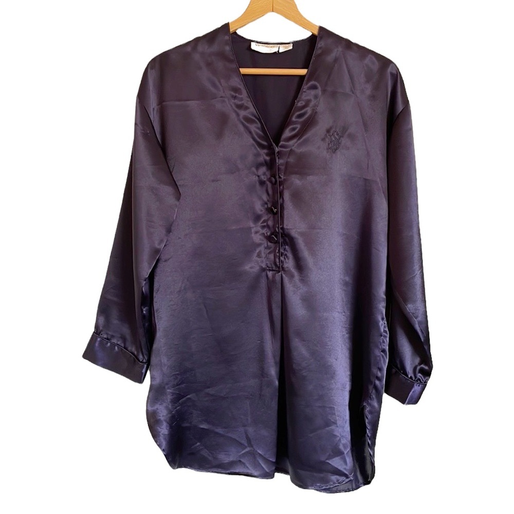 Vintage Victorias Secret Gold Label Purple Satin Night slip shirt dress size S